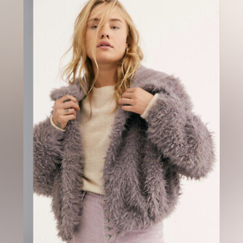 Free People FP One Zuri purple shaggy faux fur oversized hood parka